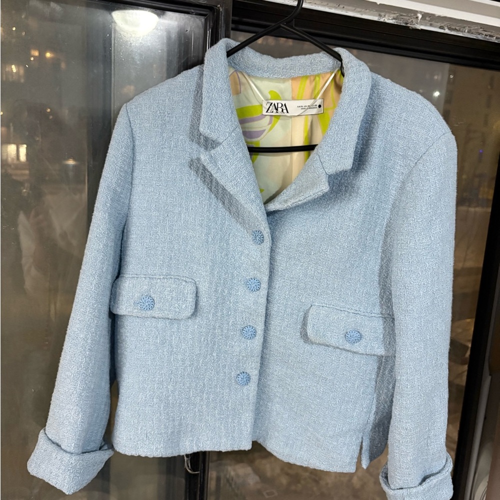 Zara Women's Blue Tweed Jacket